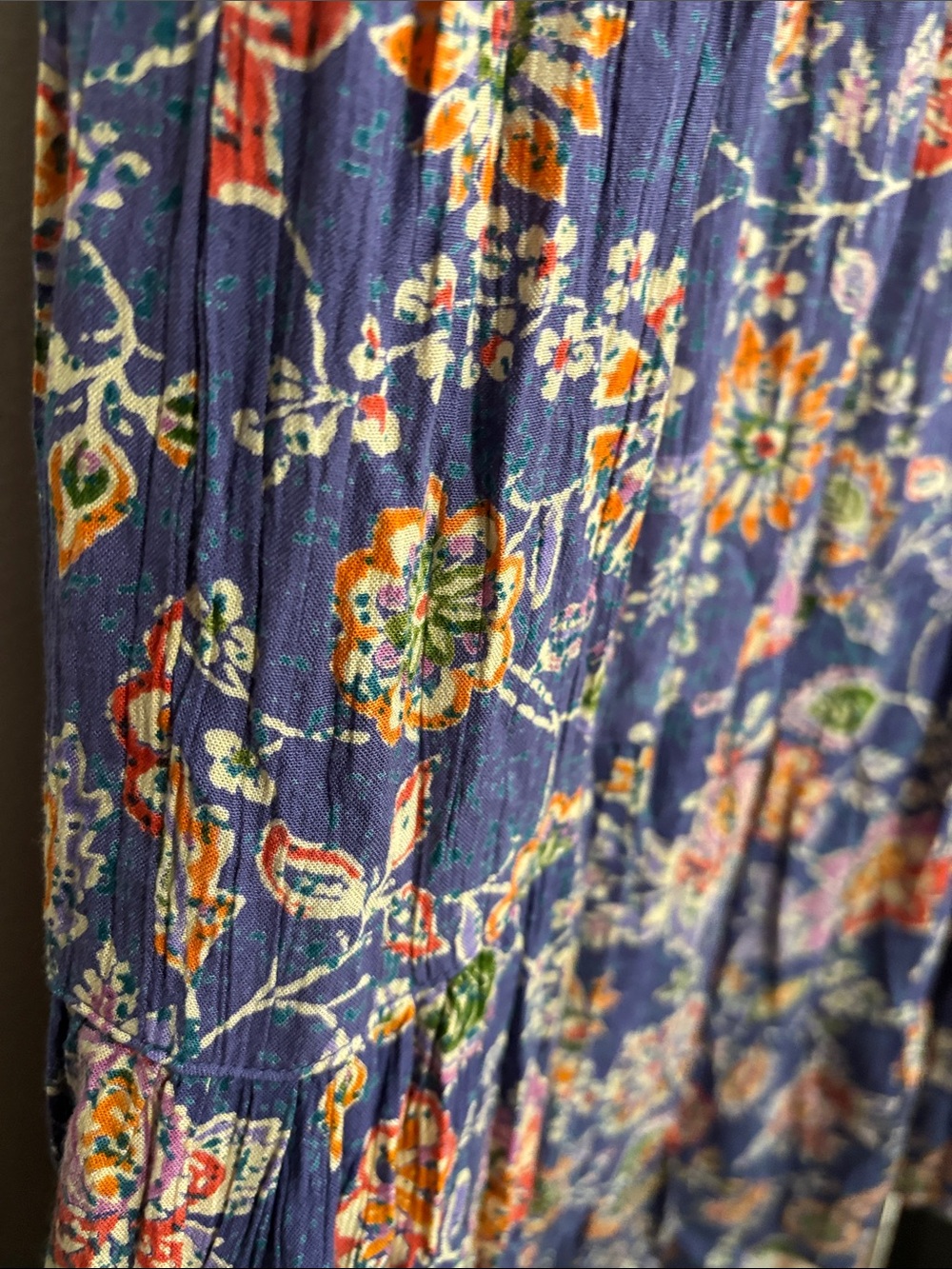 Angie Blue Floral Midi Dress with Orange & Green Accents- P2P:17, Length:42 - Picture 5 of 11